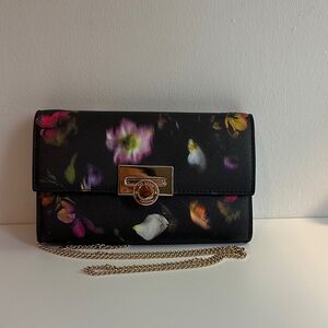 Ted Baker London Black Floral Clutch with Gold Chain